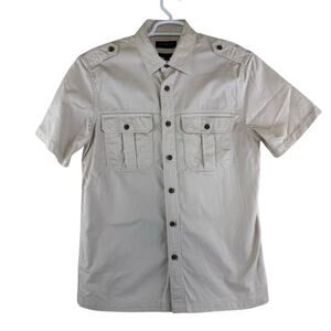 Banana Republic Factory Utility Shirt Mens Medium Natural Stone Cotton Safari